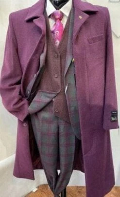 Belt Coat Mens Full Length Overcoat - Wholesale Coat - Wholesale Winter Coats -Alberto Nardoni Shop Burgundy Full Length Belted