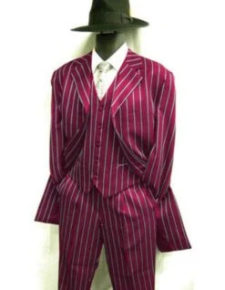 Pinstripe Zoot Suit - 1920s Fashion Suit - Gangster Suit - Long Style Fashion Church Suits -Alberto Nardoni Shop Burgundy Pinstripe Zoot Suit