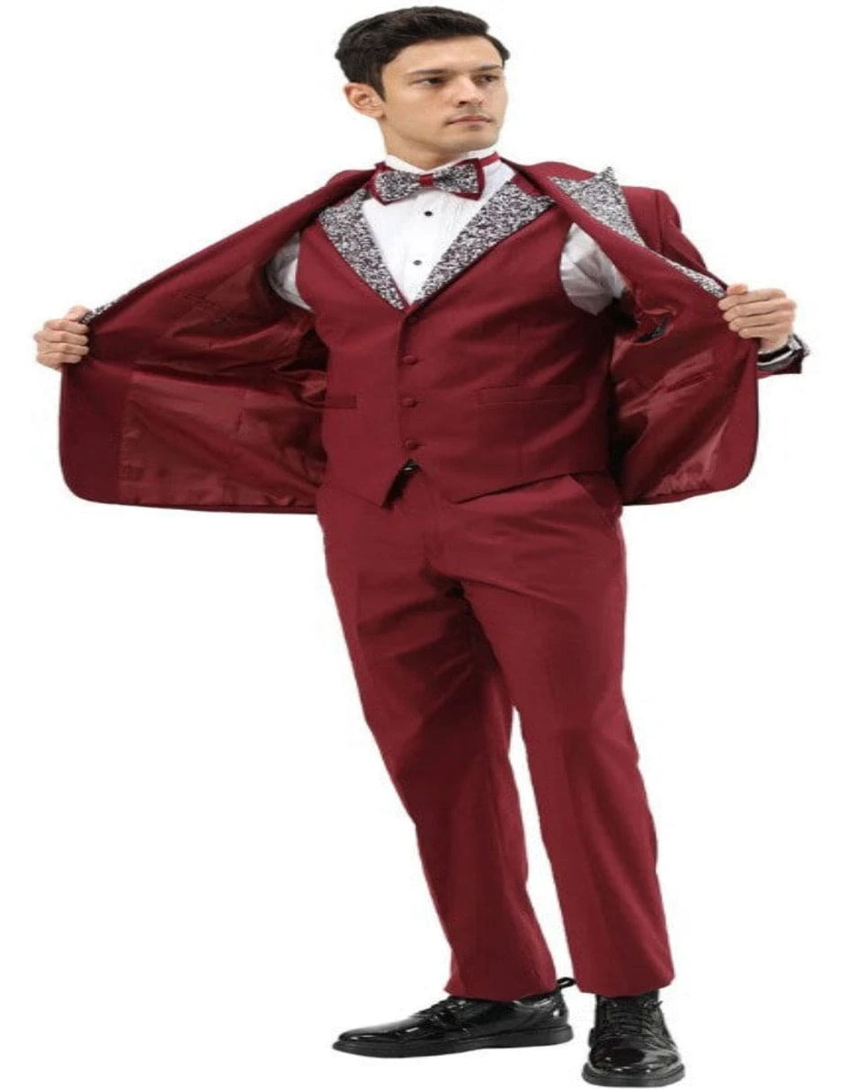 Burgundy Prom Tuxedo - Perfect Wedding Suit Vested Rhinestone Lapelled 2 Burgundy Prom Tuxedo - Perfect Wedding Suit Vested Rhinestone Lapelled - Image 2