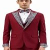 Burgundy Prom Tuxedo - Perfect Wedding Suit Vested Rhinestone Lapelled