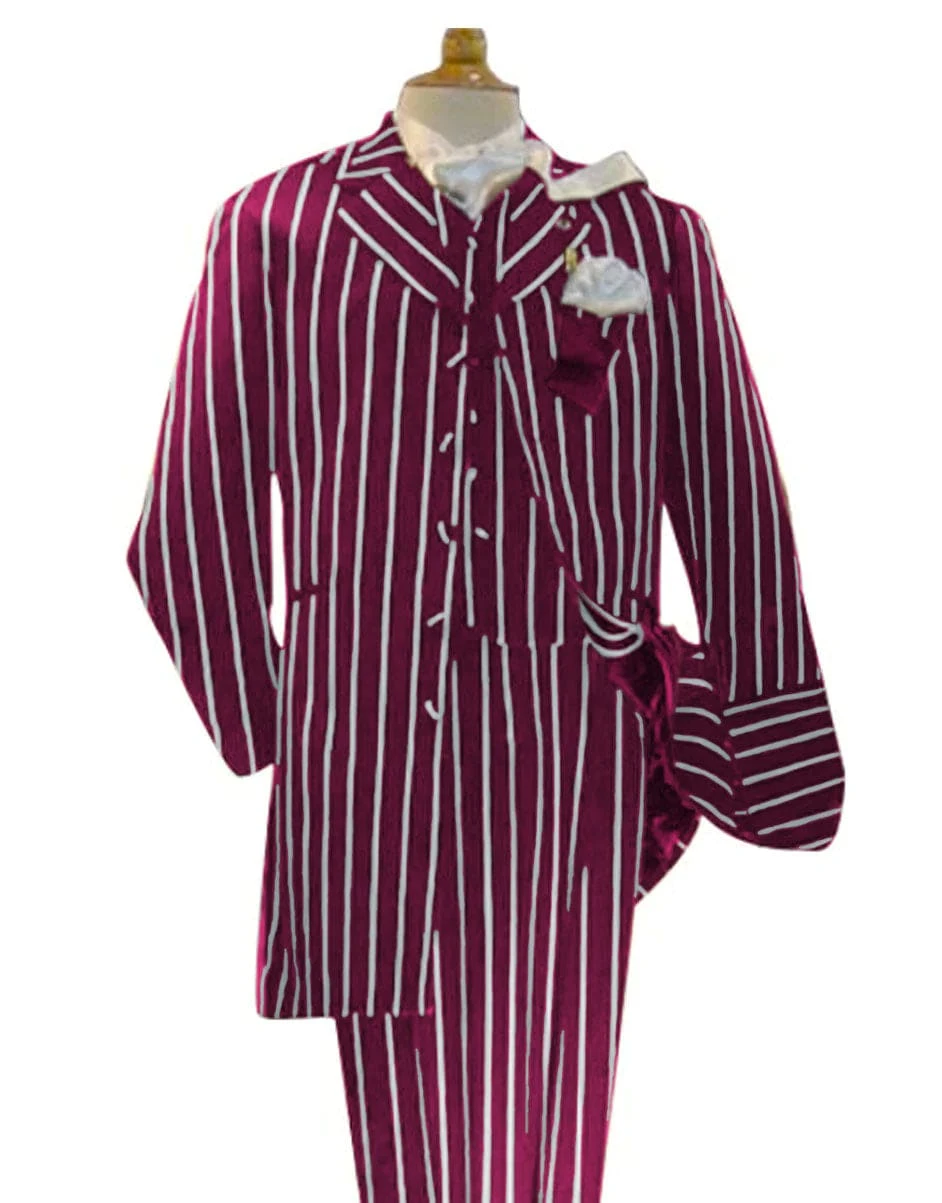 Burgundy And White Pinstripe Zoot Suit - Gangster 1920s Pinstripe Suit - MensFashion Suit
