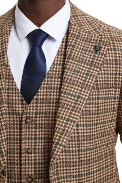 Plaid Suit - Windowpane Suit - Checkered Suit - Mens Vested Camel Suit -Alberto Nardoni Shop CAMEL789