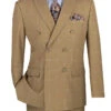Camel Modern Fit Double Breasted Windowpane Peak Lapel 2 Piece Suit