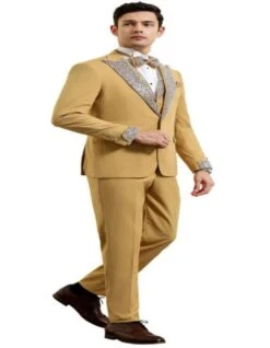 Champagne Prom Tuxedo - Perfect Wedding Suit Vested Rhinestone Lapelled -Alberto Nardoni Shop Champagne Prom Tuxedos