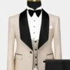 Stylish Light Champagne Prom Suit | Black Large Lapel Jacquard Wedding Tuxedos