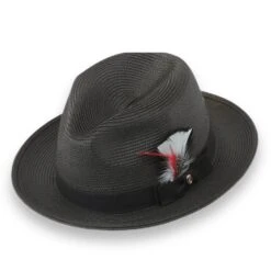 Tapa Crushable Straw Hat Fedora In Charcoal