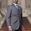 Mens Classic 3pc Two Button Solid Charcoal Extra Fine Italian Fabric Suit