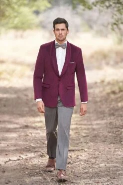 Velvet Blazer - Mens Blazer - Dinner Jacket "Venice" Cranberry Velvet Dinner Jacket - Separates -Alberto Nardoni Shop Cranberry Velvet Dinner Jacket