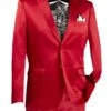 "Red Sharkskin Suit: Men's Slim Fit Satin For Prom 2025 & Wedding"