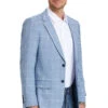 "Light Blue Men's Slim Fit Windowpane Plaid Business Casual Suit"