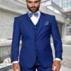 Cobalt Blue Suit - Men's Designer Vested Modern Fit Wool Wedding Sapphire Blue Business Suit