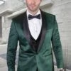 Dark Green Tuxedo - Men's Designer Vested Velvet Wedding & Prom Hunter Green Tuxedo