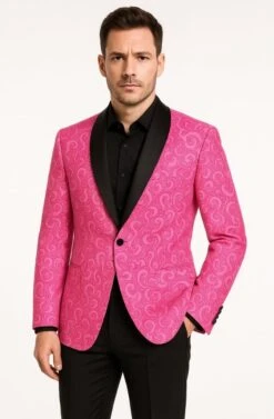 Men’s Hot Pink Paisley Tuxedo Blazer With Black Shawl Lapel Fuchsia Color Dinner Jacket Perfect For Prom 9 Men’s Hot Pink Paisley Tuxedo Blazer With Black Shawl Lapel Fuchsia Color Dinner Jacket Perfect For Prom -Alberto Nardoni Shop DinnerJacketPerfectforProm
