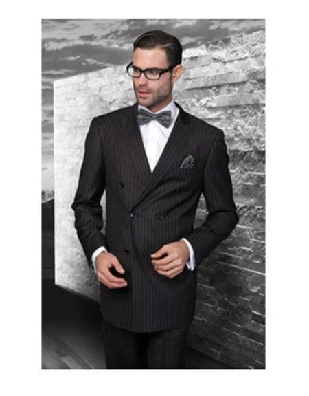 Double Breasted Pinstripe Suit - Statement Confidence Black Double Breasted Pinstripe Men's Wool Italian Design Suit 1 Double Breasted Pinstripe Suit - Statement Confidence Black Double Breasted Pinstripe Men's Wool Italian Design Suit