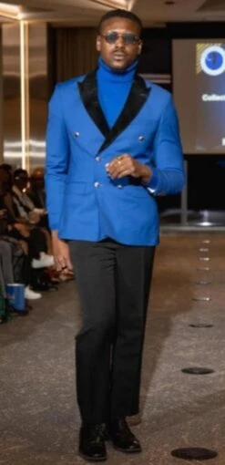 Double Breasted Tuxedo With Gold Buttons Black Lapel Perfect For Wedding Or Prom Royal Blue