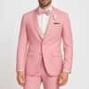 Dusty Rose Pink Tuxedo For Men – One Button Satin Lapel Wedding Prom Suit With Bow Tie