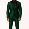 Mens Emerald Green Tuxedo With Black Satin Shawl Lapel – 3 Piece Formal Suit With Vest