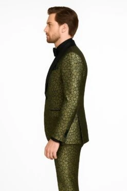 Emerald Green And Gold Floral Tuxedo Suit For Men Perfect Prom Or Wedding Suit -Alberto Nardoni Shop Emerald Green and Gold Floral Tuxedo Suits