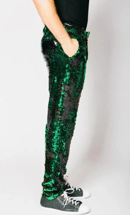Mens Sequin Pants - Emerald Green Dress Party Pants 3 Mens Sequin Pants - Emerald Green Dress Party Pants - Image 3