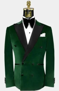 Double Breasted Tuxedo - Velvet Tuxedo Dinner Jacket In Black - Navy - Emerald Green - Burgundy -Alberto Nardoni Shop Emerald Green Suit