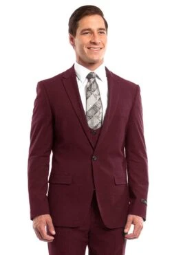 "Burgundy Men's Wedding & Prom 2025 Suit - One Button, Peak Lapel, Skinny Fit With Lowcut Vest"