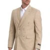 "Men's Slim Fit Double Breasted Pinstripe Summer Suit - Khaki"