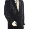 Men's Floral Embroidered Men's Velvet Suit Black Plain Peak Lapel Zoot Suit
