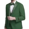 Mens One Button Vested Prom And Wedding Tuxedo Hunter Green With Floral Side Stripe Pants