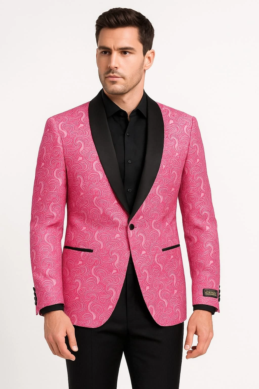 Men’s Hot Pink Paisley Tuxedo Blazer With Black Shawl Lapel Fuchsia Color Dinner Jacket Perfect For Prom 5 Men’s Hot Pink Paisley Tuxedo Blazer With Black Shawl Lapel Fuchsia Color Dinner Jacket Perfect For Prom - Image 5