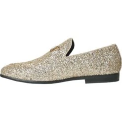 Mens Modern Glitter Sequin Prom Tuxedo Buckle Loafer In Gold -Alberto Nardoni Shop GOLD2