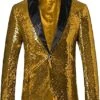 Glitter Tuxedo Dinner Jacket - Sequin Blazer - Gold Flashy Stage Sport Coat By Alberto Nardoni