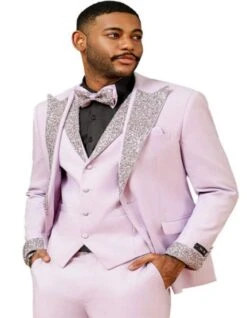 Gray And Pink Prom Tuxedo - Perfect Wedding Suit Vested Rhinestone Lapelled