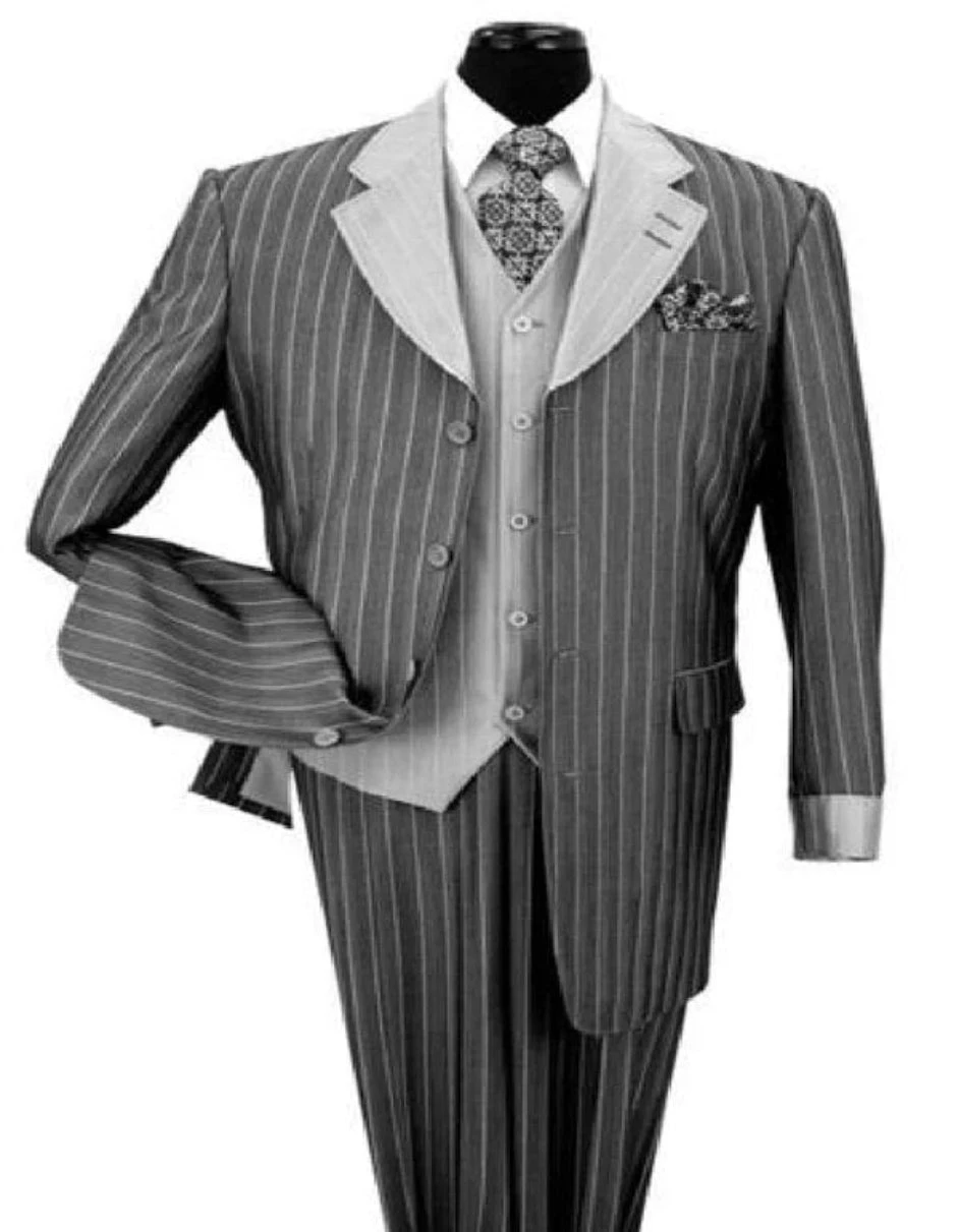 Gray Pinstripe Zoot Suit - Gangster 1920s Bold Stripe Suit 1 Gray Pinstripe Zoot Suit - Gangster 1920s Bold Stripe Suit