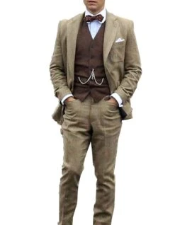 Mens Vested Great Gatsby | Leonardo Dicaprio Viscose Single BreastedSuit In Taupe