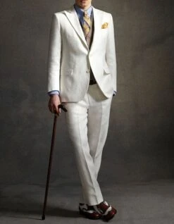 Mens The Great Gatsby Peak Lapel Suit In Ivory With Brown Vest