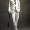 Mens The Great Gatsby Vested 2 Button Peak Lapel Suit In Ivory With Brown Vest