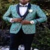 Emerald Green And Gold Paisley Tuxedo Suit - Vested Wedding And Prom For Men