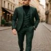 Mens Green And Black Brocade Tuxedo Suit – 3 Piece Floral Jacquard Outfit For Weddings And Formal Events - Slim Fitted