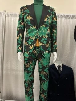 Men’s Green And Gold Floral Tuxedo Suit – Luxury 2 Piece Slim Fit Outfit For Weddings, Proms, And Special Events -Alberto Nardoni Shop Green and Gold Floral Tuxedo Suit 02