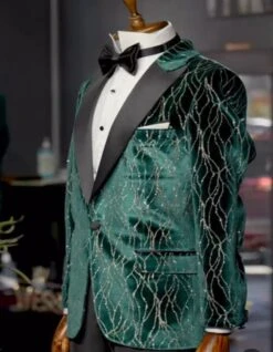 Mardi Gras Tuxeod Dinner Jacket In Green - White - Black - Purple - Red And Gold