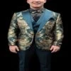 Green And Gold Tuxedo Suit - Paisley Floral Wedding Vested Suits