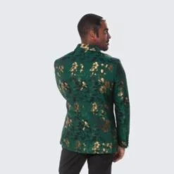 Gold Suit For Prom - Gold Blazer + Matching Pants + Green And Gold Floral Design Tuxedo Jacket Slim Fit - Wedding - Prom -Alberto Nardoni Shop Green Floral Tuxedo4 590x.progressive 2