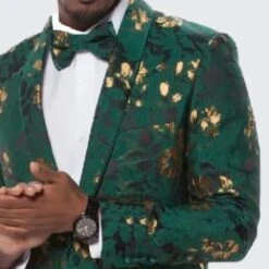 Gold Suit For Prom - Gold Blazer + Matching Pants + Green And Gold Floral Design Tuxedo Jacket Slim Fit - Wedding - Prom -Alberto Nardoni Shop Green Floral Tuxedo4 590x.progressive a5378892 f2ec 4093 ac87 b9c8cd6c90eb