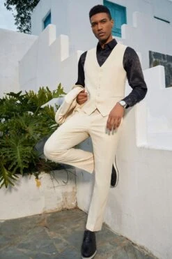 "Sharkskin Slim Fit Wedding Suit: Men's Double Breasted Vest In Tan" -Alberto Nardoni Shop HDu78Sa