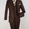 "Super 150's Merino Wool Men's Brown Vested Suit With Wide Peak Lapel"