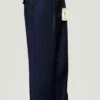 Mens Italian Wool Wide Leg Dress Pants In Navy Blue