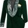 Dark Green Tuxedo - Mens Velvet Prom Smoking Jacket With Fancy Paisley Emerald Hunter Green Tuxedo