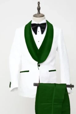 Dark Green Tuxedo - Men's Vested White Paisley Wedding & Prom Hunter Green Tuxedo