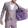 "Rose Pink Sharkskin Wedding Suit: Men's Slim Fit Double Breasted Vest"