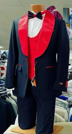 Mens Black Dinner. Jacket - Two Toned Color Blazer Black And Red Lapel Sport Coat